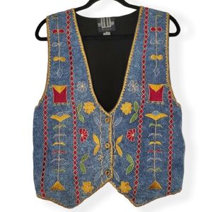 Vintage DD Designs Embroidered Vest Button Front